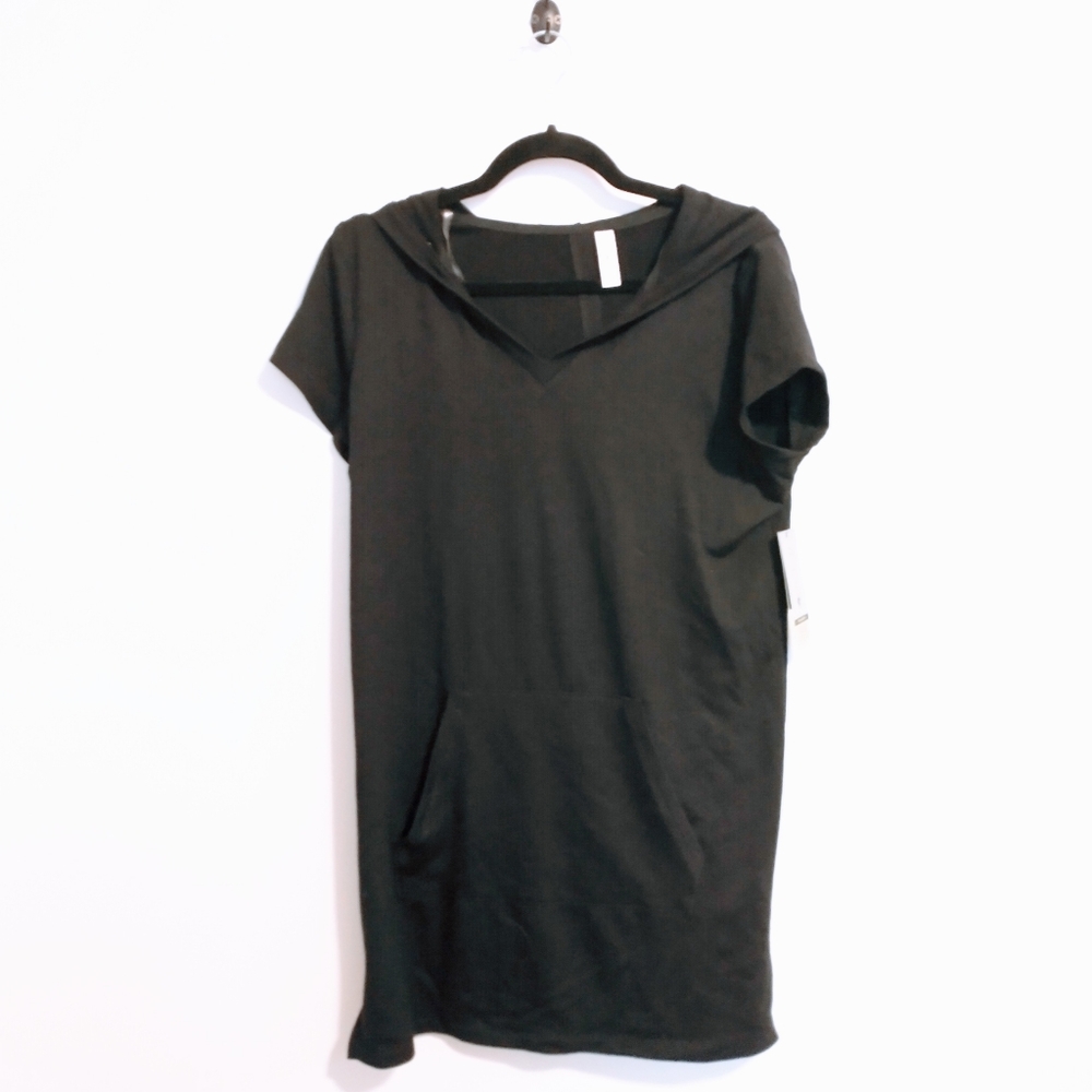 NWT Ideology off duty black shirt sleeve hoodie dress with front pocket size sma